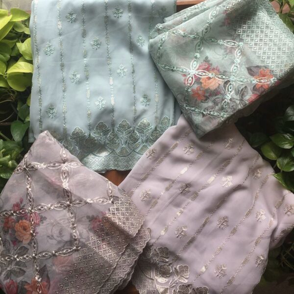 A Premium designer collection in Pure viscose georgette top & Duppatta with beautiful floral prints & embroidery & santoon bottom