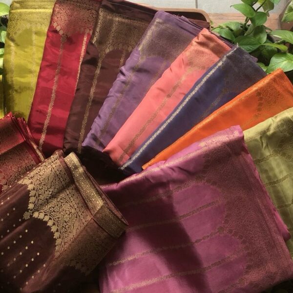 Presenting our Premium Curated Collection in pure Uppada Benarasi hand weaving !The carefully handpicked color combinations & the beautiful vertical designs chosen for hand weaving gives you the best lean fit. Bottom is pure Uppada silk