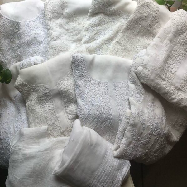 Launching Our Exclusive range of beautiful Premium Pure Viscose Organza & Georgette Top & Duppatta with exquisite hand Chikankari embroidery on top & Duppatta & santoon bottom ! Makes an Ideal & perfect choice for the Festive Easter Season ! Flaunt in Offwhite & get it dyed to the colour of your choice later on (Please stitch it with santoon Lining