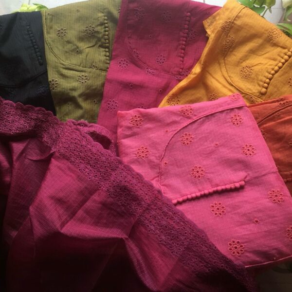 Presenting our brand new collections in Cutwork hakoba in gorgeous hues !!! Beautiful Kota silk top & Duppatta with Cutwork & cotton silk bottom