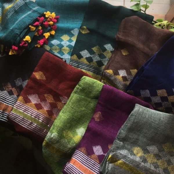 Stunning new collection of Pure Linen Silk top & Duppatta with exquisite Jamdhani Weaving in unique dual@antique gold & silver tones!No bottom! Makes an Ideal & perfect choice for the Festive Season !