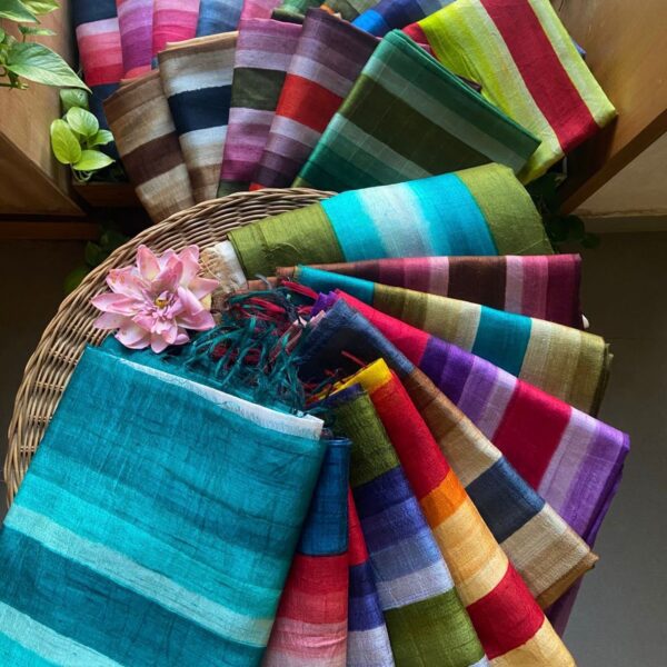 A Stunning new collection in pure Handloom Raw silk top & Duppatta with very gorgeous hand painted stripes ! No Bottom. Can be customised additionally