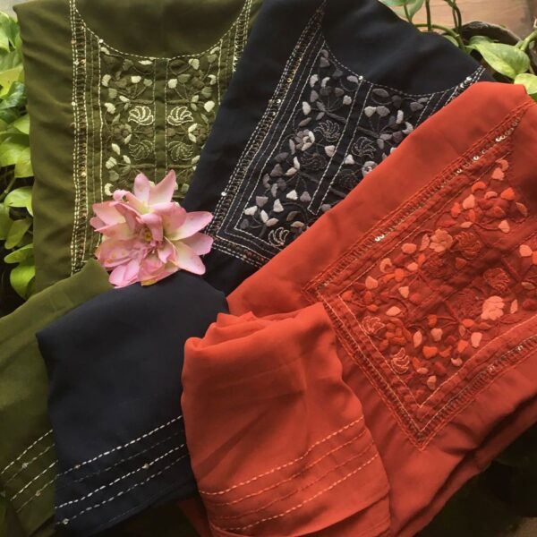 A Beautiful Collection in georgette top & Duppatta with intricate hand embroidery , & santoon bottom