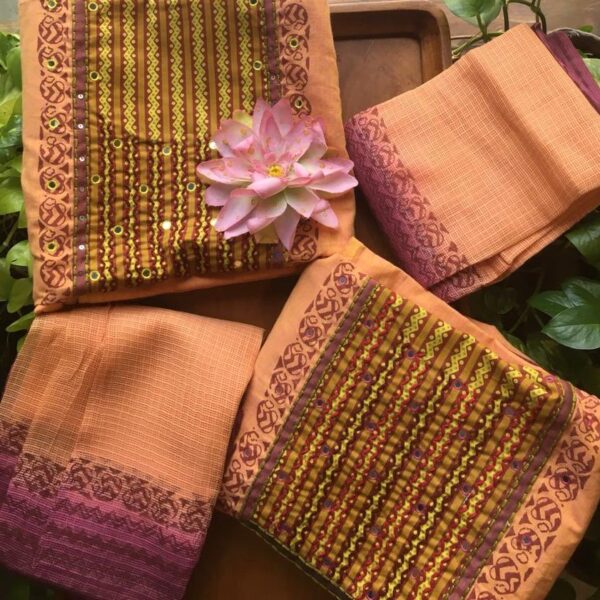 A Beautiful Collection in pure cotton top with Kutch work & kota Doria Duppatta ,& cotton bottom