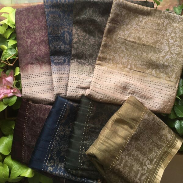 A beautiful collection of Crepe silk top with beautiful & intricate Kanta worked yoke portion & Kalamkari block prints, cotton silk bottom & crepe duppatta with beautiful Kalamkari block prints & intensive Kanta work