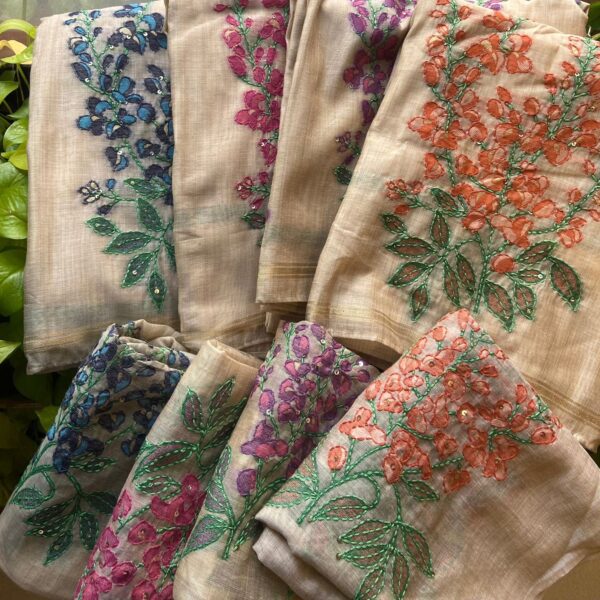 Presenting Our Beautiful new collection in Chandheri silk top with exquisite jamdhani hand weaving & hand embroidery & santoon bottom A beautiful & classy attire for your entire family & friends this Onam at an unbelievable price price! Start booking your orders now