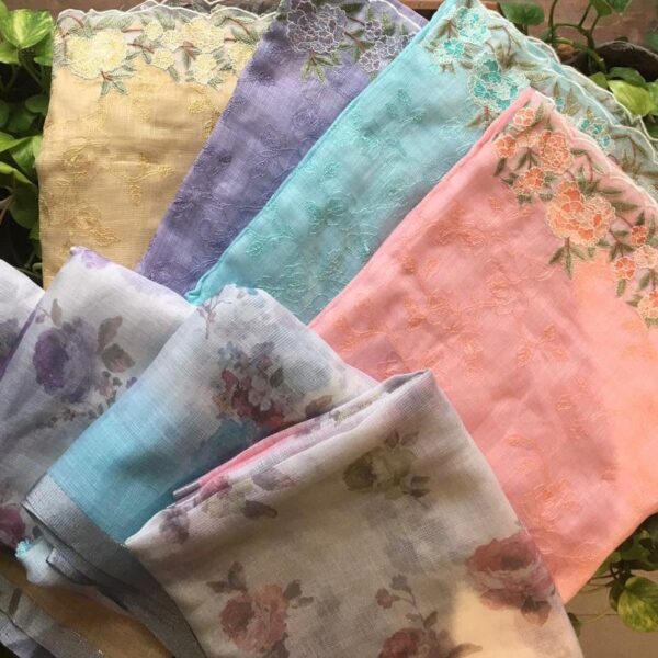 A beautiful collection of Pure Kota Doria top with intricate chikankari embroidery and floral embroidery detailing , silk floral printed Duppatta and santoon bottom