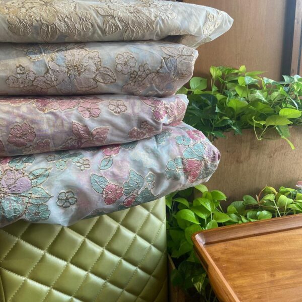 Presenting beautiful Premium Imported Turkish Organza Fabrics in gorgeous hues of Ivory Gold, Ivory blue , Ivory Pink & Ivory Green Pink.