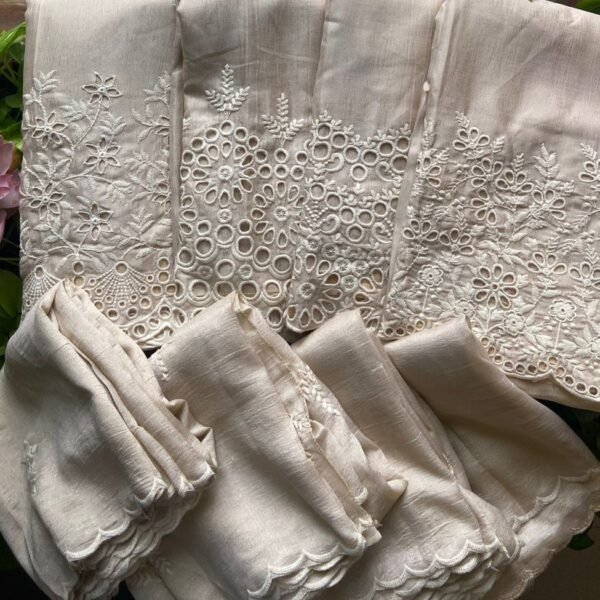 ☘️A beautiful collection of Semi tussar silk top and Duppatta with intricate Chikankari embroidery and and Cutwork and cotton silk bottom