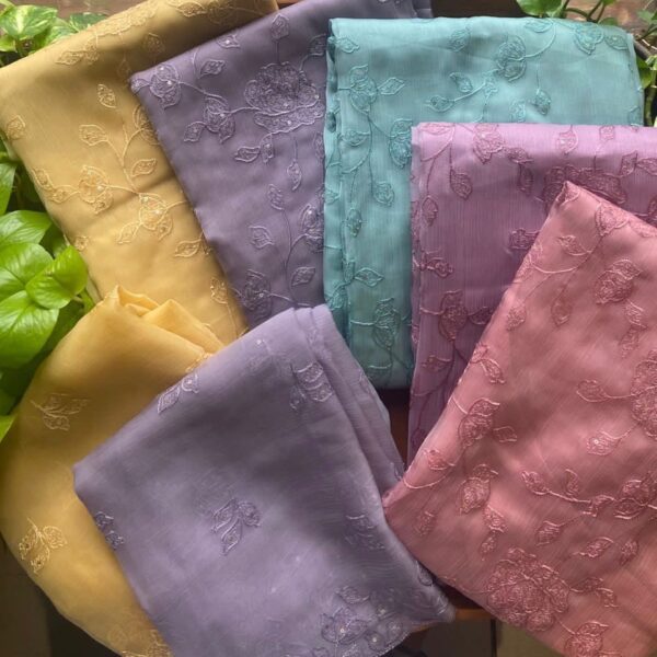 Presenting Our Beautiful New designer wear in chiffon top with exquisite embroidery on full top in a floral rosette pattern , cotton silk bottom & a beautiful chiffon Duppatta with embroidery