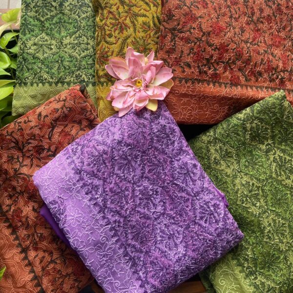 A beautiful collection in soft Kota with Tepchi Chikankari embroidery & block prints all along , cotton bottom & block printed Kota silk Duppatta . Premium & limited in numbers hurry before we run out of these