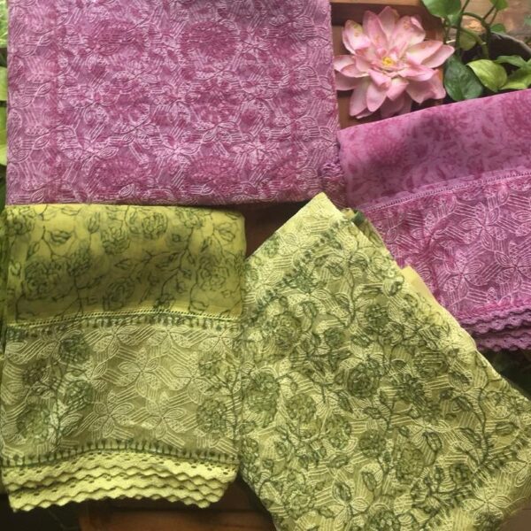 A beautiful collection of Organza top & Duppatta with beautiful tepchi chikankari embroidery all along length of top & sleeves & cotton bottom