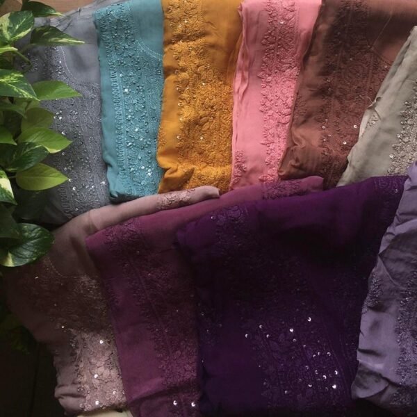 A beautiful collection in pure Silk organza top with beautiful Chikankari hand embroidery & chiffon/silk organza Duppatta also with intricate Chikankari embroidery & santoon bottom