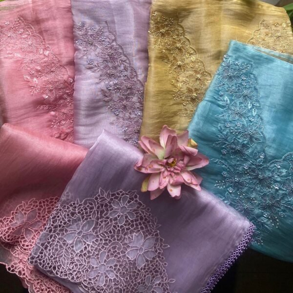 A beautiful premium collection of organza top with exquisite hand embroidery , santoon bottom & organza Duppatta with stunningly gorgeous Cutwork