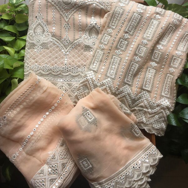 ☘️ A beautiful premium collection of viscose georgette top and Duppatta with exquisite Chikankari and mirror work embroidery. No bottom