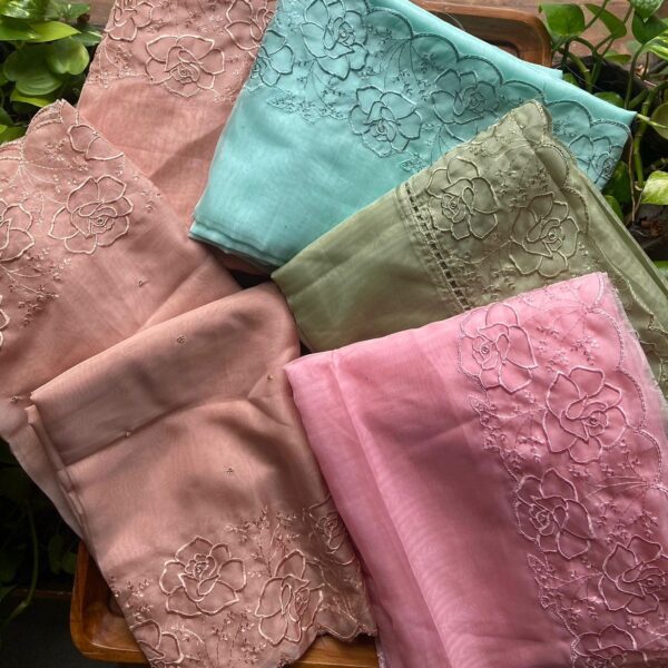 ☘️ A beautiful premium collection of Organza top and Duppatta eith beautiful floral Appliqie embroidery and cotton bottom