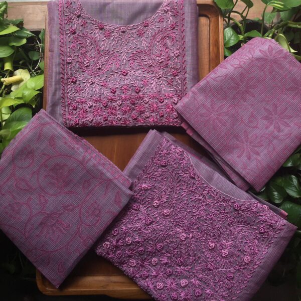 ☘️ A beautiful premium collection of matka silk top with exquisite hand embroidery, cotton bottom and block printed matka silk Duppatta