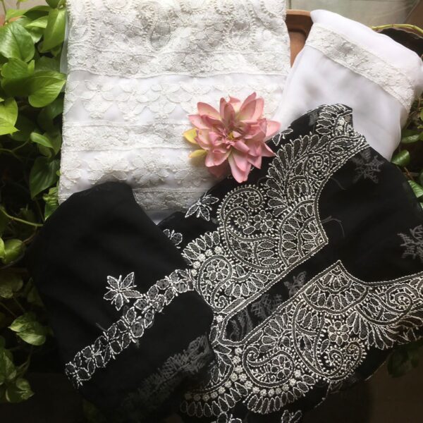 A beautiful collection of Semi georgette top bottom@& Duppatta with intricate hand Chikankari embroidery