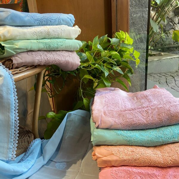 A beautiful premium collection of Chikankari suits on pure viscose organza top & Duppatta with beautiful hand done Lucknow Chikankari embroider & santoon bottom