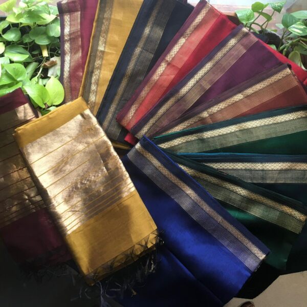 A beautiful collection of Pure Maheshwari silk top & Duppatta with exquisite hand weaving & borders. No bottom. Can be customised additionally