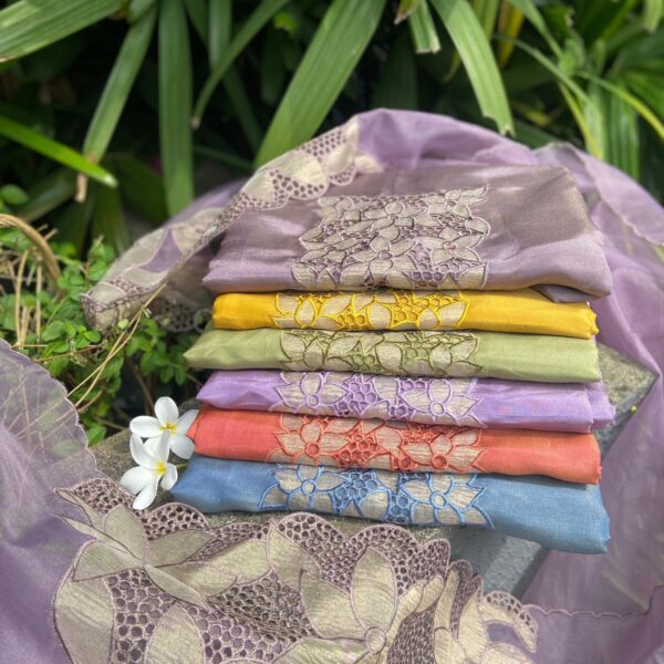 A beautiful collection of pure Uppada silk top with intricate Cutwork embroidery , santoon bottom & organza Cutworked Duppatta