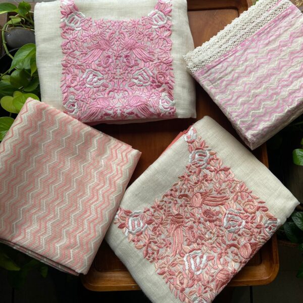 A beautiful collection of Linen top with intricate floral embroidery on yoke, cotton silk botton & printed silk Duppatta !!! Limited pieces available!!!Hurry & order these before we run out of them! Perfect choice for gifting your dear ones this festive season