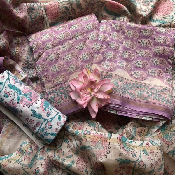 Presenting a stunning collection of pure Chandheri silk top & Duppatta with beautiful floral block prints & borders which can be used for styling & a printed bottom which can be styled as a palazzo or another top as well!!!Hurry & order these before we run out of them! Perfect choice for gifting your dear ones this festive season