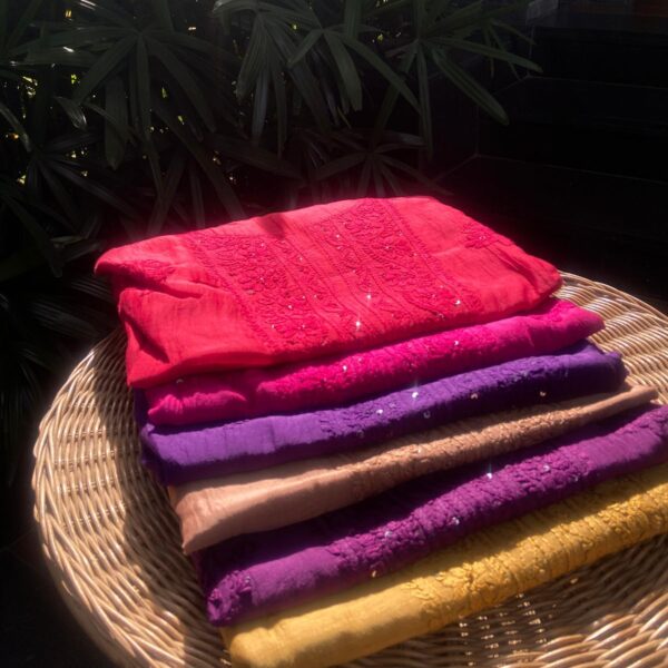 Presenting a stunning collection of pure Malai Chandheri top & Duppatta with exquisite Lucknow Chikankari Hand Embroidery & santoon bottom! Limited pieces available!!!Hurry & order these before we run out of them! Perfect choice for gifting your dear ones this festive season