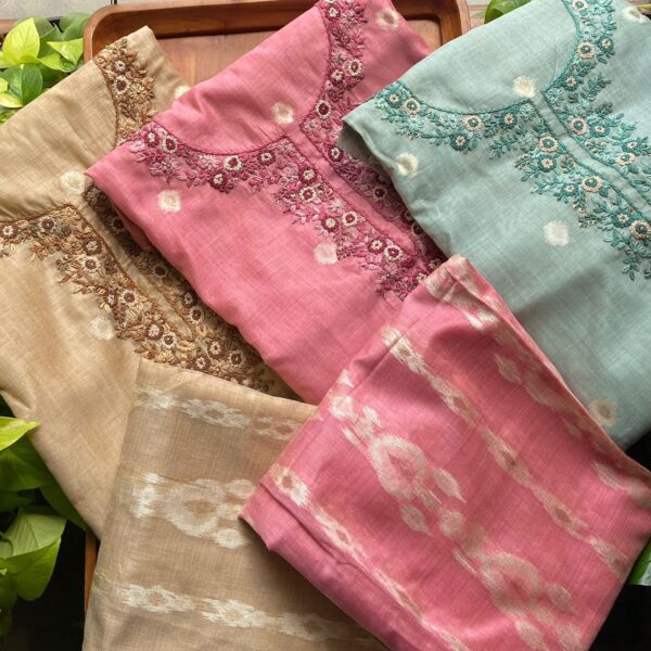 Presenting a stunning collection of pure Chandheri silk top & Duppatta with beautiful Jamdhani hand weaving & embroidery & santoon bottom