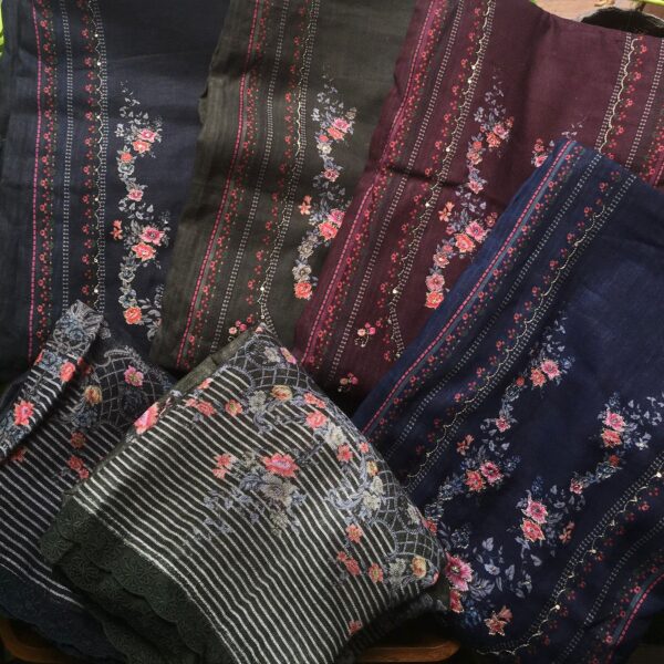 Presenting a stunning collection of pure Linen cotton top with exquisite floral prints & Zari embroidery, cotton bottom & floral linen Duppatta