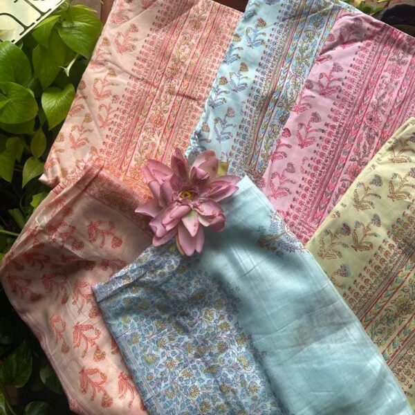 Presenting a stunning collection of pure muslin cotton top & Duppatta with hand block prints & cotton bottom
