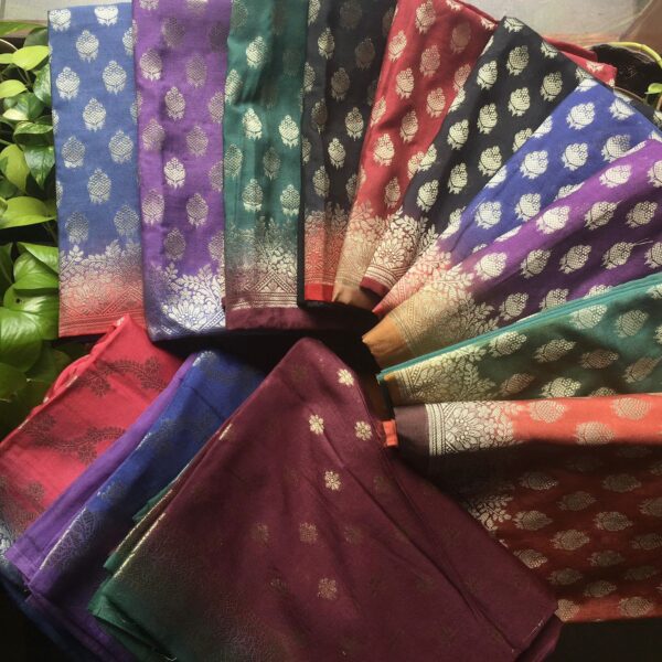 A beautiful collection of Chandheri silk top and Duppatta with Benarasi weaving and ombré dyeing