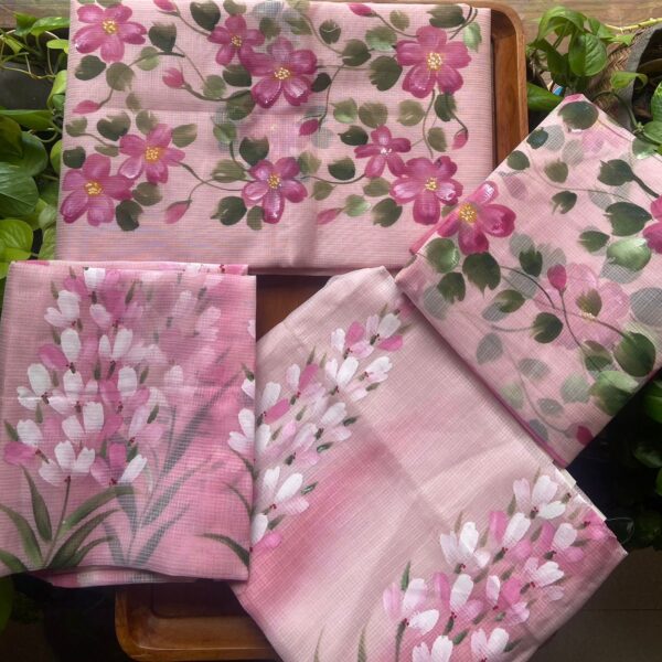 A beautiful collection of Matka silk top & Duppatta with beautiful floral hand painting & cotton bottom !!! Limited pieces available!!!Hurry & order these before we run out of them! Perfect choice for gifting your dear ones this festive season