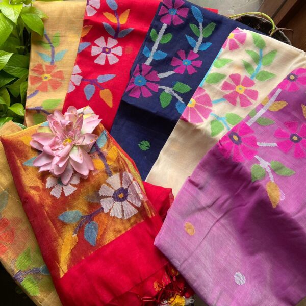 A beautiful & unique collection in stunning organza top & Duppatta with Jamdhani hand weaving. No bottom. Can be customised additionally Styling tip : The Beautiful Ivory sandal tone paired with the exquisite embroidery , Jamdhani weaving & French lace detailing makes these a class choice for the upcoming festive season