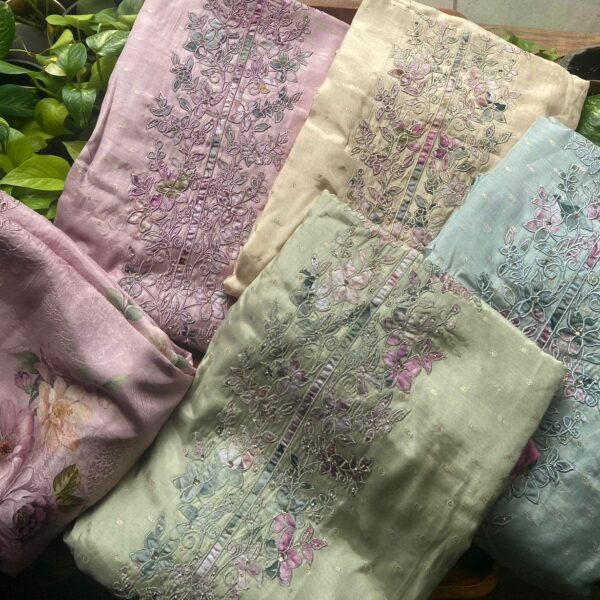 Available on Pre-Order!!! Dispatch Time 15 Days!!!Beautiful Premium Benarasi suits on Pure Uppada silk top with intricate appliqué, pearl & Cutwork embroidery on top & Duppatta!!! The beautiful florals, exquisite hand weaving & pearl & Cutwork embroidery makes these a beautiful addition to your wardrobe !!! Limited pieces available!!!Hurry & order these before we run out of them