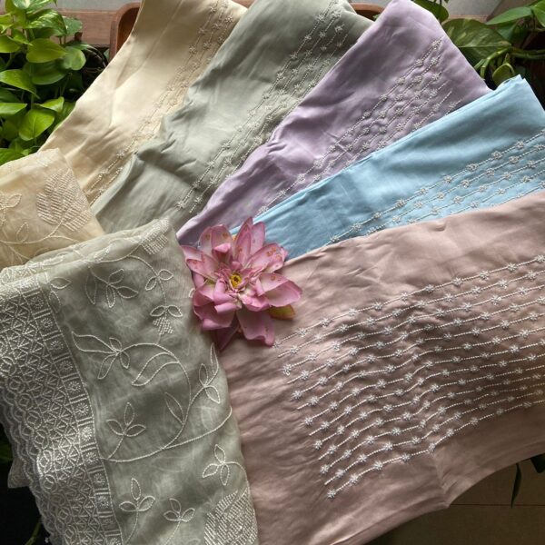 Beautiful pure Benarasi Chandheri Silk top with intricate pearl embroidery, santoon bottom & Mal Chandheri embroidered Duppatta !!!Limited pieces available!!!Hurry & order these before we run out of them! Perfect choice for gifting your dear ones this festive season