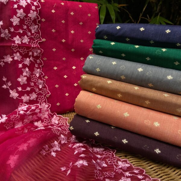 A beautiful collection of Benarasi Chandheri Silk top with exquisite Benarasi weave , cotton silk bottom & a beautiful Silk organza Duppatta that speaks of royal grandeur with embroidery all along & tassels & Bavanchi borders!!! Limited pieces available!!!Hurry & order these before we run out of them! Perfect choice for gifting your dear ones this festive season