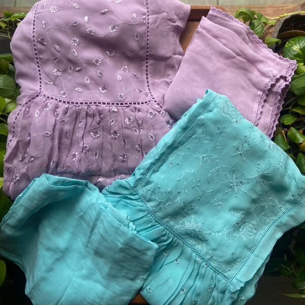 A beautiful collection of Pure georgette top & Duppatta with stunning patterning of intricate embroidery & lace detailing.