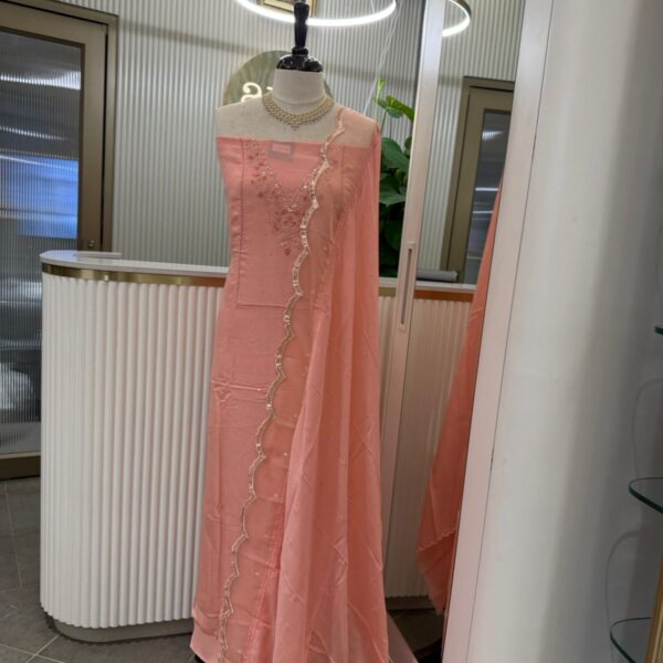 ☘️A beautiful collection of viscose organza top and Duppatta with intricate floral all over top and Duppatta and santoon bottom