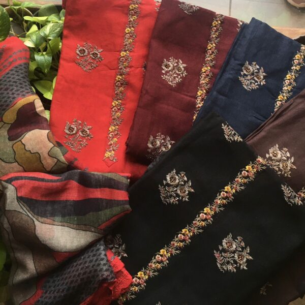 Beautiful Designer Collection in Linens!!! Stunningly different Linen top with o try are floral embroidery & lace detailing , cotton bottom & a beautiful linen Duppatta with contemporary floral digital prints !!!Limited pieces available!!!Hurry & order these before we run out of them