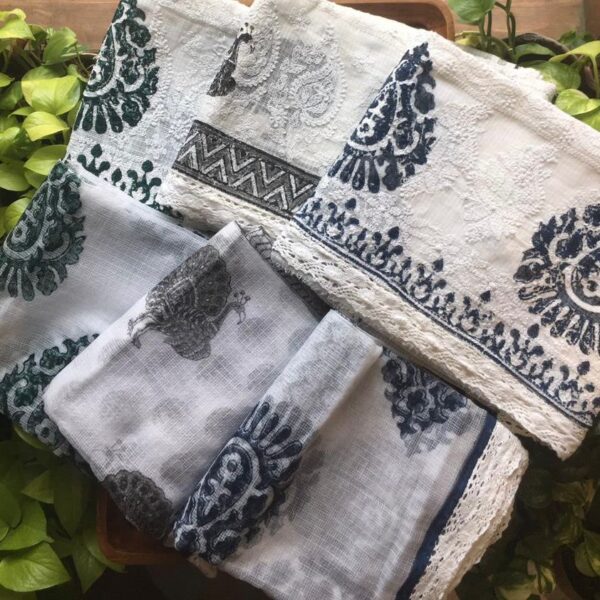 Beautiful pure Kota Doria top & Duppatta with Lucknow Chikankari embroidery detailing & block prints & cotton bottom !Limited pieces available!!!Hurry & order these before we run out of them! Perfect choice for gifting your dear ones this festive season