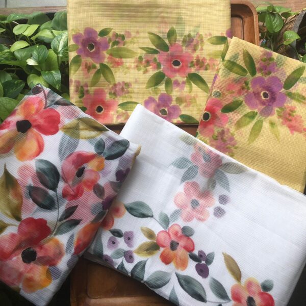 Stunning Matka silk top & Duppatta with beautiful hand painting & cotton bottom