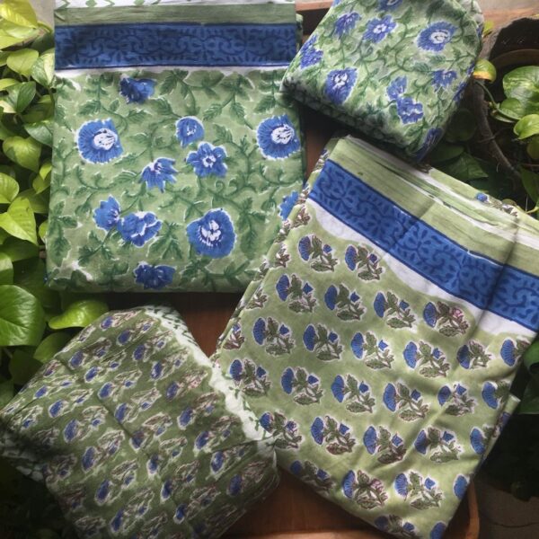 Are you looking out for a Beautiful Cotton Suits to add to your wardrobe ? These lovely cottons are the perfect choice! Pure cotton top with beautiful block prints & borders for styling , cotton bottom & chiffon Duppatta