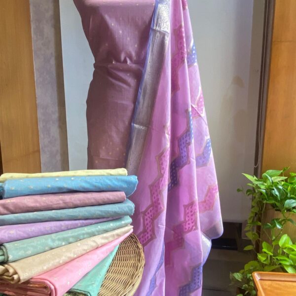 Presenting a Stunning collection of Mal Chandheri Rangkat Suits!!! Pure Mal Chandheri top with Benarasi weaving , cotton silk bottom & pure mal@ ha Sheri Rangkat Duppatta !!!