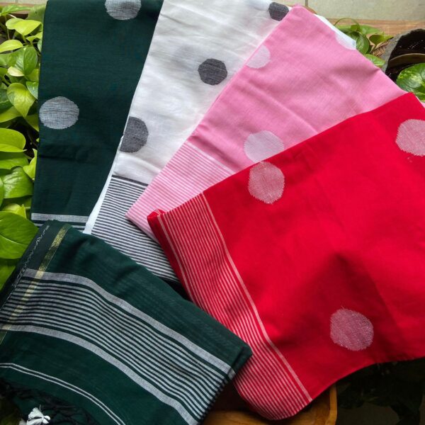 Beautiful & exclusive silk Jamdhani top and Duppatta with complete hand weaving in unique and contemporary polka . No bottom