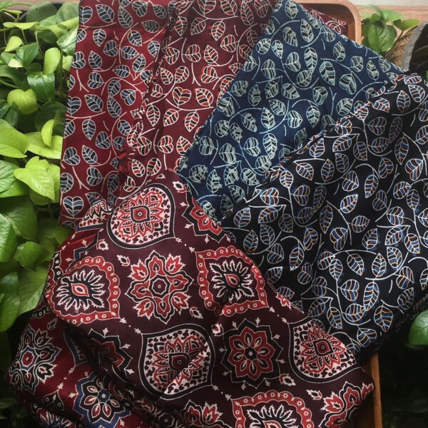 Are you looking out for pure modal Ajrakhs to add to your wardrobe ? These pure modals with stunning Ajrakh prints are the perfect choice. Pure modal top & Duppatta with Ajrakh block prints. The Duppatta can even be styled as stylish kaftans. No bottom. Can be customised additionally