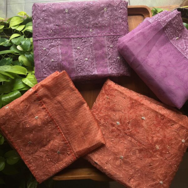 Are you looking out for Beautiful & Unique Organza Suits to add to your wardrobe ? These Organza Chikankari Suits are the perfect choice!Organza top with Chikankari embroidery detailing , cotton bottom & organza Duppatta with Tepchi Chikankari borders