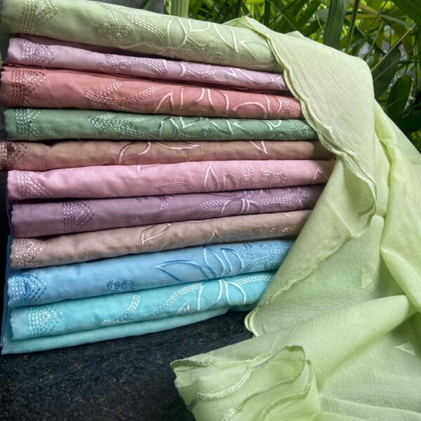 Are you looking out for a Beautiful Designer Silk Suits to add to your wardrobe ? These Silk Appliqué suits are the perfect choice! Pure Mal Chandheri top with exquisite appliqué work , santoon bottom & pure Mal Chandheri Duppatta with exquisite embroidery