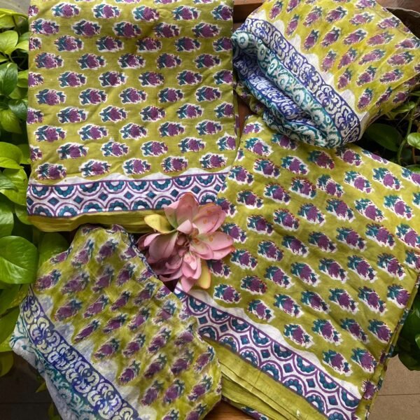 Are you looking out for Beautiful cotton suits to add to your wardrobe ? These suits with beautiful floral prints is the perfect choice! Pure cotton top with pretty floral prints , cotton bottom & chiffon duppatta