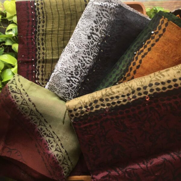 Are you looking out for Beautiful Mirror worked Kota silk suits to add to your wardrobe ? These suits with beautiful mirror work & ombré dyeing is the perfect choice! Pure kota silk top with ombré dyeing & mirror work , cotton printed bottom & chiffon Duppatta with mirror work & block prints